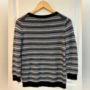 J.Crew Factory 100% Cotton Crew Neck Sweater Women's M Black & Cream Stripped thumbnail 2
