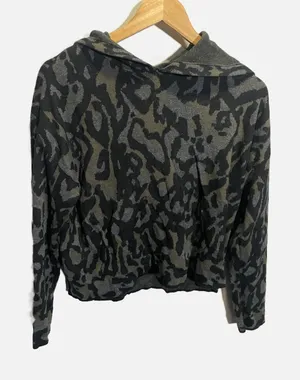 Anthropologie Kasia Knit‎ Hoodie Sweater Green Grey Animal Print Leopard Size M thumbnail 1