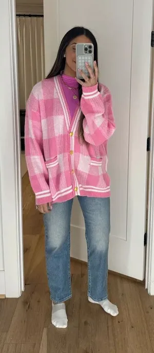 More to Come Revolve Bonnie Pink Plaid Cardigan Sweater XS thumbnail 1