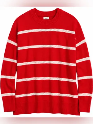 NWOT Aerie Red White Striped Oversized Crewneck Sweater M thumbnail 3