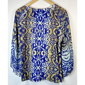 Chico's 2 large chicos Shirt Blue Aztec Bohemian sheer rhinestones festival thumbnail 7