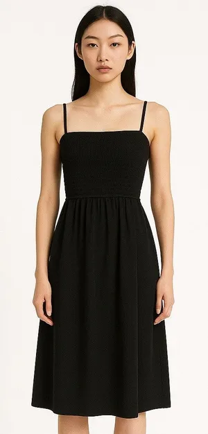 Aritzia Wilfred Women's Black Smocked Sleeveless Cami A Line Mini Dress Size S thumbnail 1