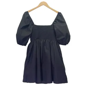 Anthropologie Maeve Puff-Sleeved Cotton Sweetheart Mini Dress Black Size Medium thumbnail 3