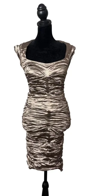Nicole Miller Ruched Crinkle Metallic Bodycon Dress Size 2 y2k Cocktail‎ Party thumbnail 1