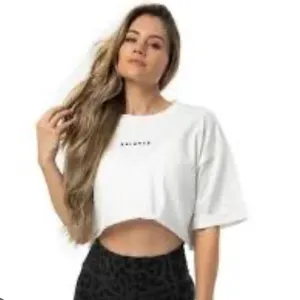 Vitality Balance Athletica Size M Oversized Crop Tee Shirt White Black Logo‎ Gym thumbnail 4
