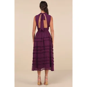 NWT Lulus Happily Sweet Purple Mock Neck Backless Midi Dress Party Classy Size M thumbnail 3