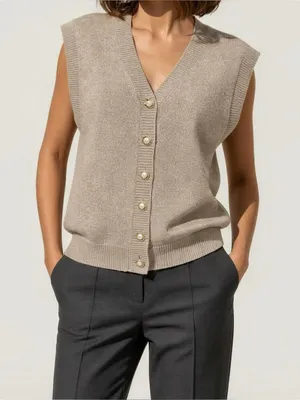 REFORMATION Jacqui Cashmere Sweater Vest, Oatmeal, Large thumbnail 1