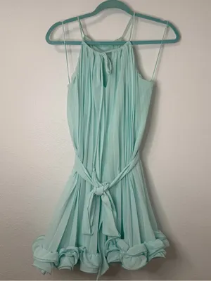 Miss Avenue Chiffon Allover Pleated Tie Waist Wired/Bubble Hem Mini Dress thumbnail 4