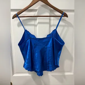 Vintage Victoria’s Secret Gold Label Satin Cropped Cami Size Medium Royal Blue thumbnail 6