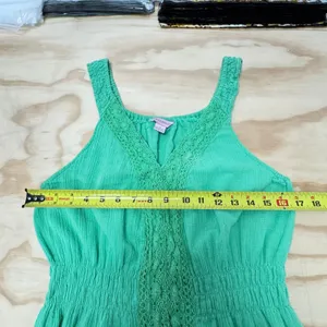 April Cornell Gauze Crochet Lace Trim Tiered Midi Dress Cotton‎ Green Women's M thumbnail 10
