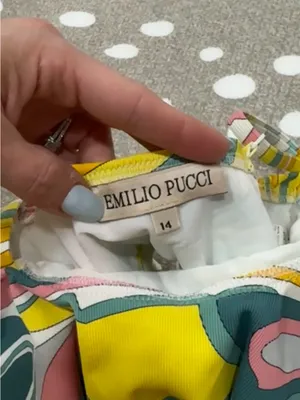 Emilio Pucci girls bikini top ruffle adjustable straps colorful swirl print teen thumbnail 2