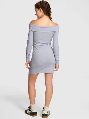 PINK Victorias Secret Off-Shoulder Long Sleeve Bodycon Dress in Light Gray XL thumbnail 3