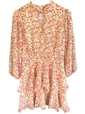 EUC Anthropologie Lenon Edition Floral Ruffle Skirt V Neck Long Slv. Dress Small thumbnail 1