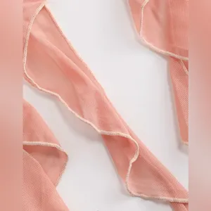 Pink V-neck Ruffle Mesh Cover Up Dress L/Size 8 thumbnail 5