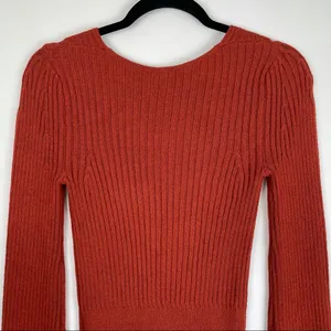 Free People Viola Rust Knit Sweater Top Studded Bell Sleeves Boho thumbnail 11