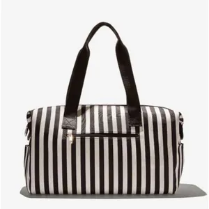 Alice + Olivia Duffle Bag Black and White Positano Stripe Weekender Tote thumbnail 1