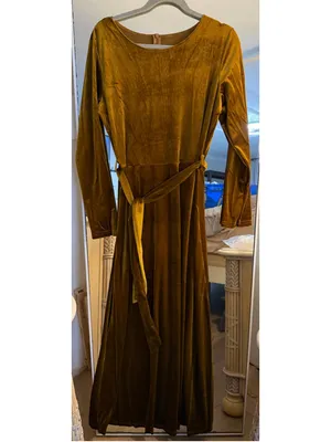 NEW Velvet Maxi Dress Crew Neck Long Sleeve High Waist Belted L thumbnail 2