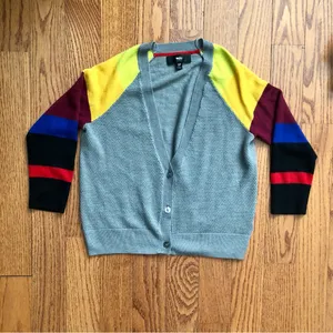 Mossimo Supply Co. Gray Cropped 90s Cardigan Colorblock Sleeves Women’s Size S thumbnail 10