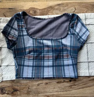 Unbranded Plaid Scoop Neck Crop Top Blue Size XS thumbnail 1