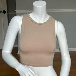 ZARA Beige Crop Tank Top Size S Sleeveless Stretch Cotton Nude Minimalist thumbnail 1