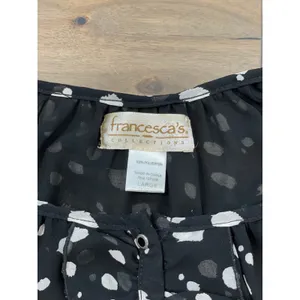 Francesca’s Collection Black White Polka Dot Chiffon Blouson Dress Sz L Ruffle thumbnail 10