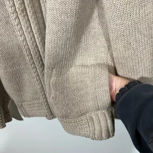 Vintage 100% Wool Sweater Eddie Bauer Tan Zip-Up Cardigan Pockets Size Medium thumbnail 10