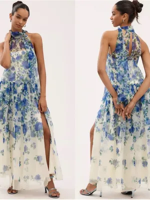 BHLDN Kendall High-Neck Scarf Floral Organza Maxi Dress Size Large thumbnail 2