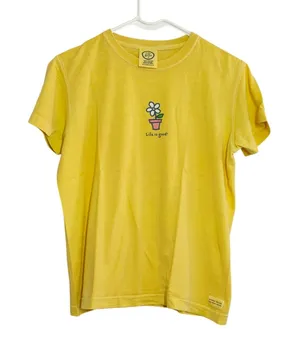 Life is Good Womens Size S Short Sleeve Yellow Flower Pot Graphic T-Shirt Cotton thumbnail 1