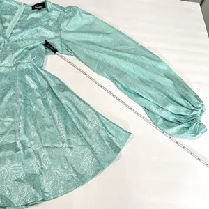 Lulus Stunning Moment‎ Light Blue Satin Jacquard Long Sleeve Mini Dress MEDIUM thumbnail 10