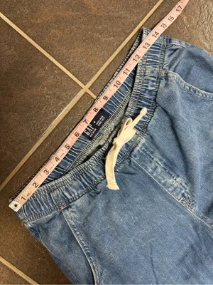 Gap Pull On Wide Leg Cargo Denim Jeans Cotton Tie Waist Medium Wash Blue Medium thumbnail 12