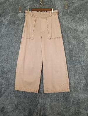 YFB paperbag Waist Wide Leg Cropped Pants Tensel Coastal Summer Womens L thumbnail 2
