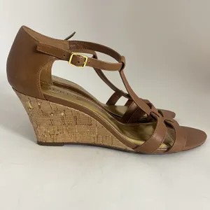 Lauren Ralph Lauren Wedge Sandals Women 10B T Strap Harleen Leather‎ Cork Heels thumbnail 11