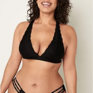 PINK Victoria’s Secret Black Lace Strappy Back Halterneck Bralette thumbnail 4