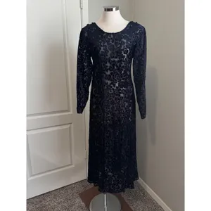 Vintage Caron Joy Sheer‎ Velvet Burnout Dress Floral Long Sleeve Maxi Evening thumbnail 8