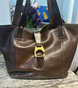 Dooney & Bourke Dark Brown Leather Tote with Gold Ring Hardware thumbnail 1