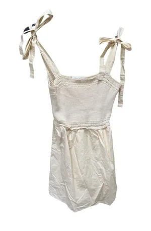 NEW Nordstrom ALL‎ IN FAVOR Crochet Minidress Bow Ties Beige Size Small thumbnail 1