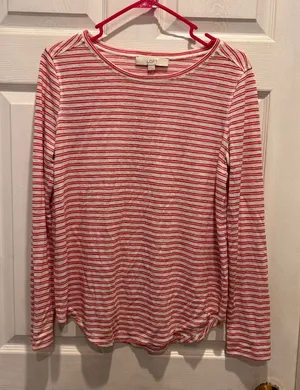 Ann Taylor‎ Loft Womens Medium Red White Striped Long Sleeve Modal Blend Shirt thumbnail 1