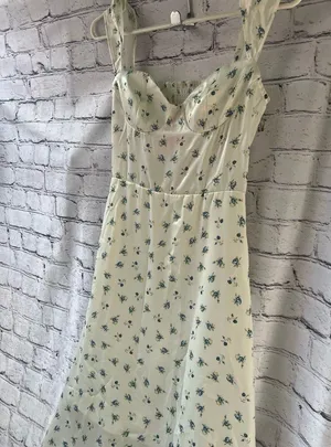 Cottagecore Ivory and Blue Floral Maxi Dress with Bustier Style Top XS thumbnail 2