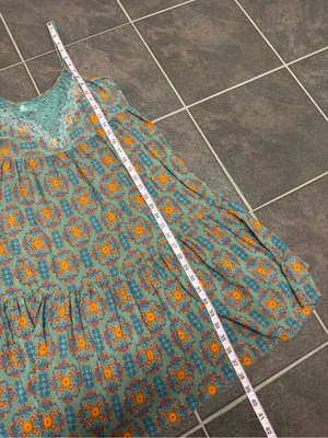 Natural Life Sleeveless Lace Inset Tiered Mini Dress Floral Teal Orange Medium thumbnail 10