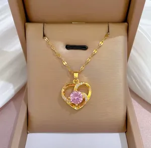 Gold Plated 1CT Moissanite Pendant Necklace For Women Classic Heart Pendant thumbnail 2