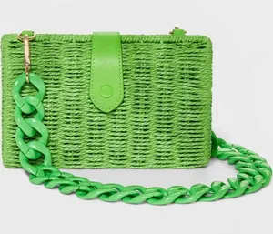 a new day Bright Green Wicker Basket Shoulder Bag & Crossbody, NWT thumbnail 1