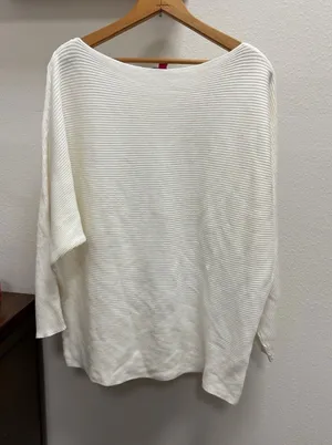 Vince Camuto Sz Lg Long Sleeve Crème/Beige Ribbed Pullover Sweater thumbnail 1