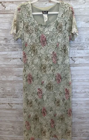 Vtg 90s Helene Blake Womens 12 Dress Sage Green Floral Lace Cottagecore Made USA thumbnail 1