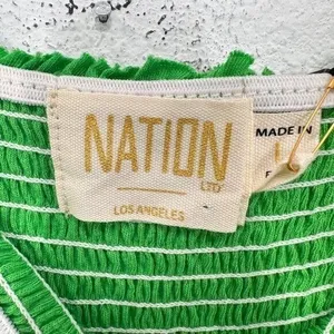 Nation LTD Bright Green Gabby Smocked‎ Midi 100% Pima Cotton Casual Tank Dress L thumbnail 7