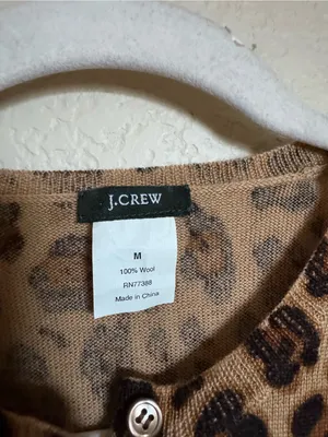 Vintage J. Crew Wool Knit Leopard Print Button-Front Cardigan Sz M Brown thumbnail 4