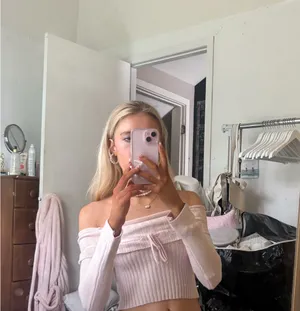 Off the Shoulder Pink Sweater thumbnail 2