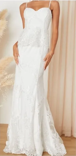 NWOT Lulus Eternal Passion White Lace Bustier Peplum Mermaid Maxi Dress thumbnail 1