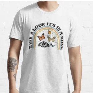 "TAKE A LOOK IT'S IN A BOOK" reading rainbow butterfly tee shirt size large FLAW thumbnail 1