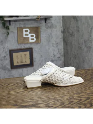 NWT Steve Madden Woven Open Back Block Heel Mules DESS04S1 Bone Off White 5.5M thumbnail 6