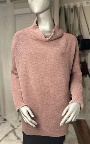 Free People Ottoman Slouchy Tunic Sweater Mauve Cowl Neck Small thumbnail 1